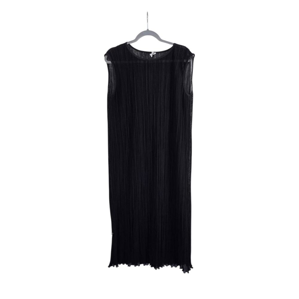Lacausa Sheer Black Mini Pleated Sleeveless Shift Midi Dress, Women's Small